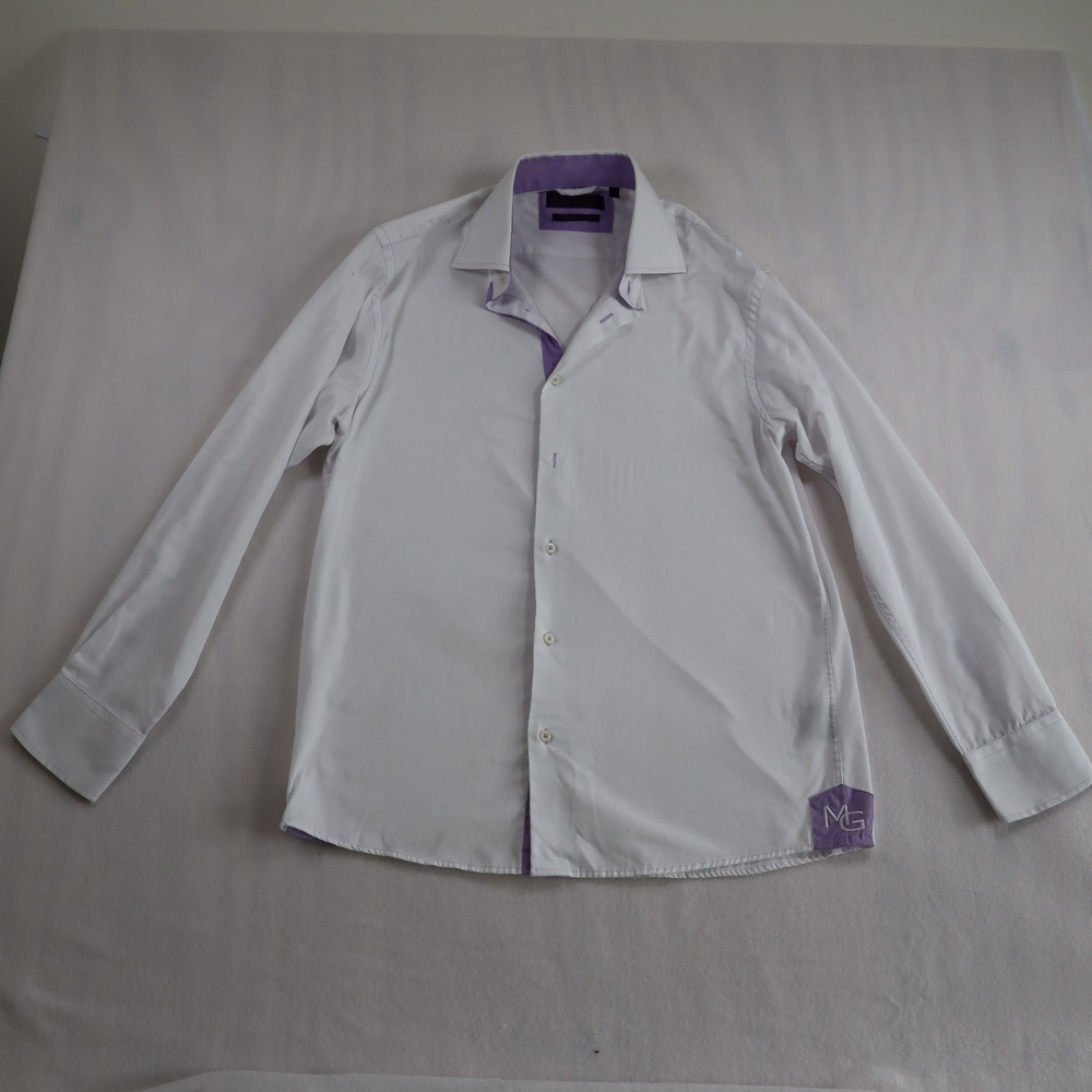 Martin Gordon Shirt Large White Long Sleeve Contemporary Fit Purple Trim Accent - Picture 1 of 9